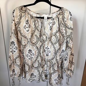 H&M Beige and Black Floral Blouse